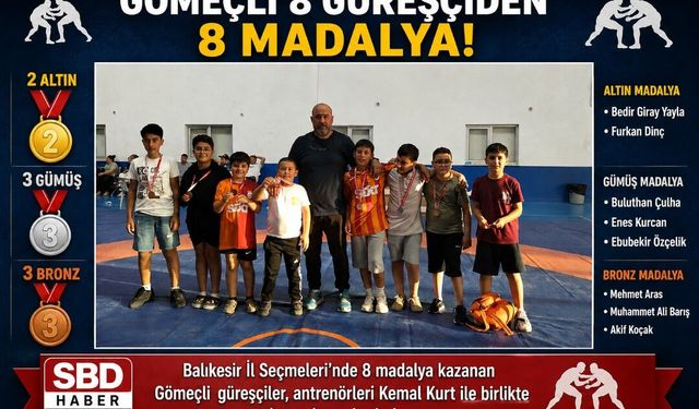 Gömeçli 8 güreşçiden 8 madalya